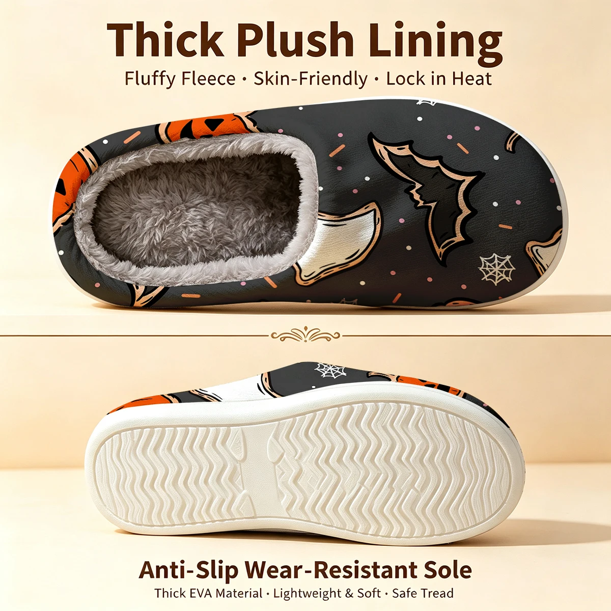 Halloween Cookie Pattern Christmas White Slippers Warm Plush Indoor Shoes Non-Slip Winter Slippers Family Holiday Gifts Soft view 6
