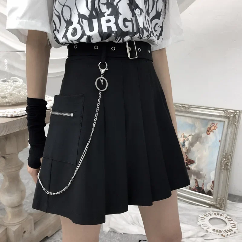 

Ruibbit Women Skirts Harajuku Gothic Black Sexy Pleated Skirt Punk Style Female High Waist Short Mini Skirts Plus Size 4XL