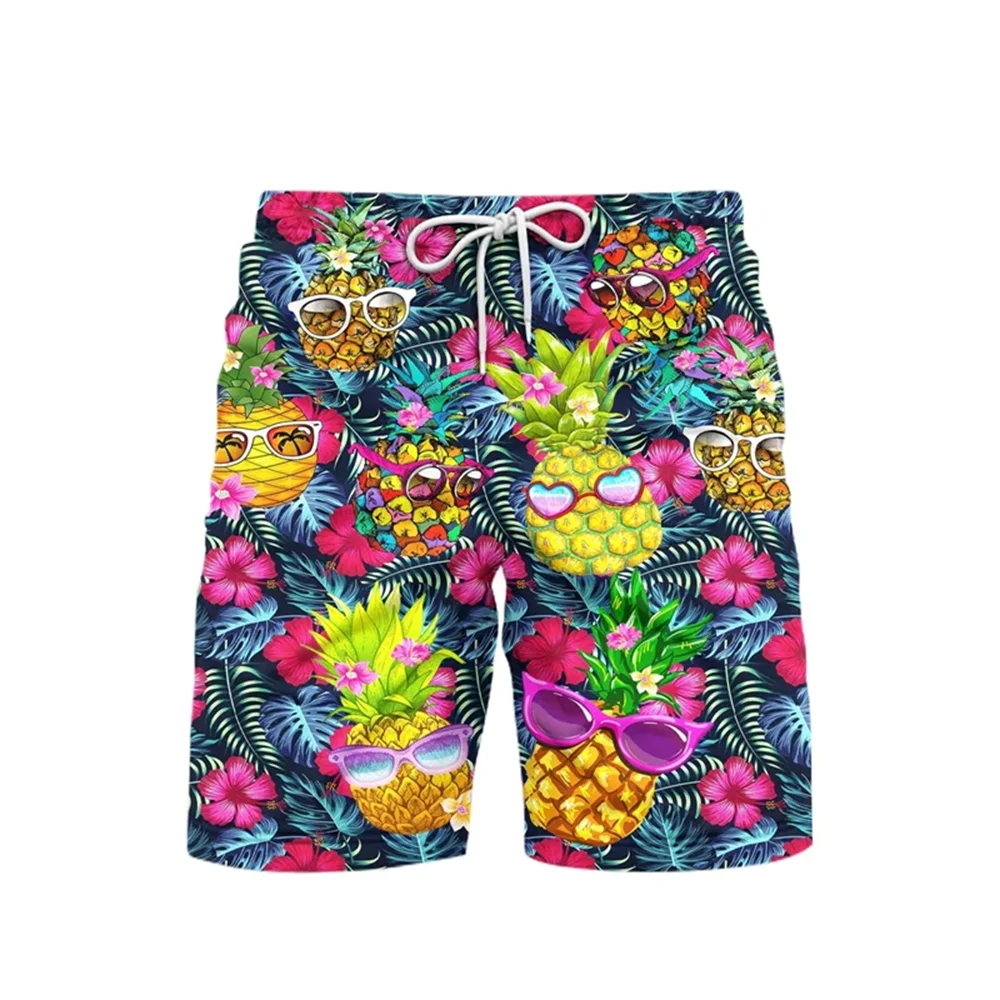 

Cartoon Pineapple Graphic Beach Shorts Men Funny Fruit Banana Printed Men‘s Board Shorts Summer Hawaii Surfing Swim Short Pants