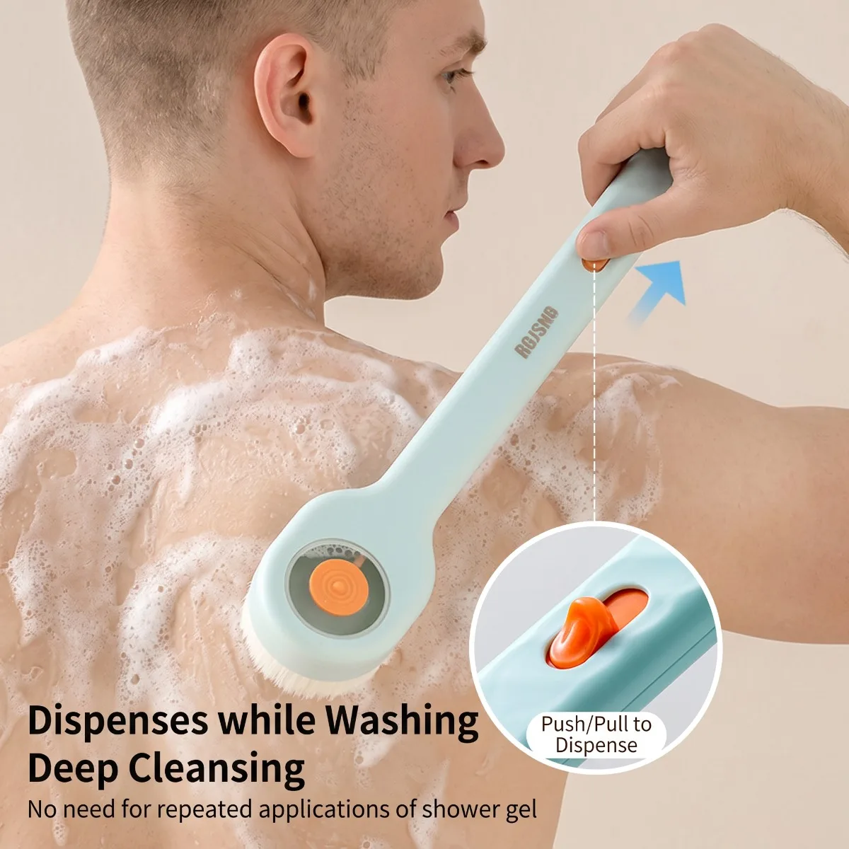 1pc Liquid Filled Soft Hair Bath Brush, Available in Three Colors, with a Back Rubbing Tool and a Long Handle for Showering
