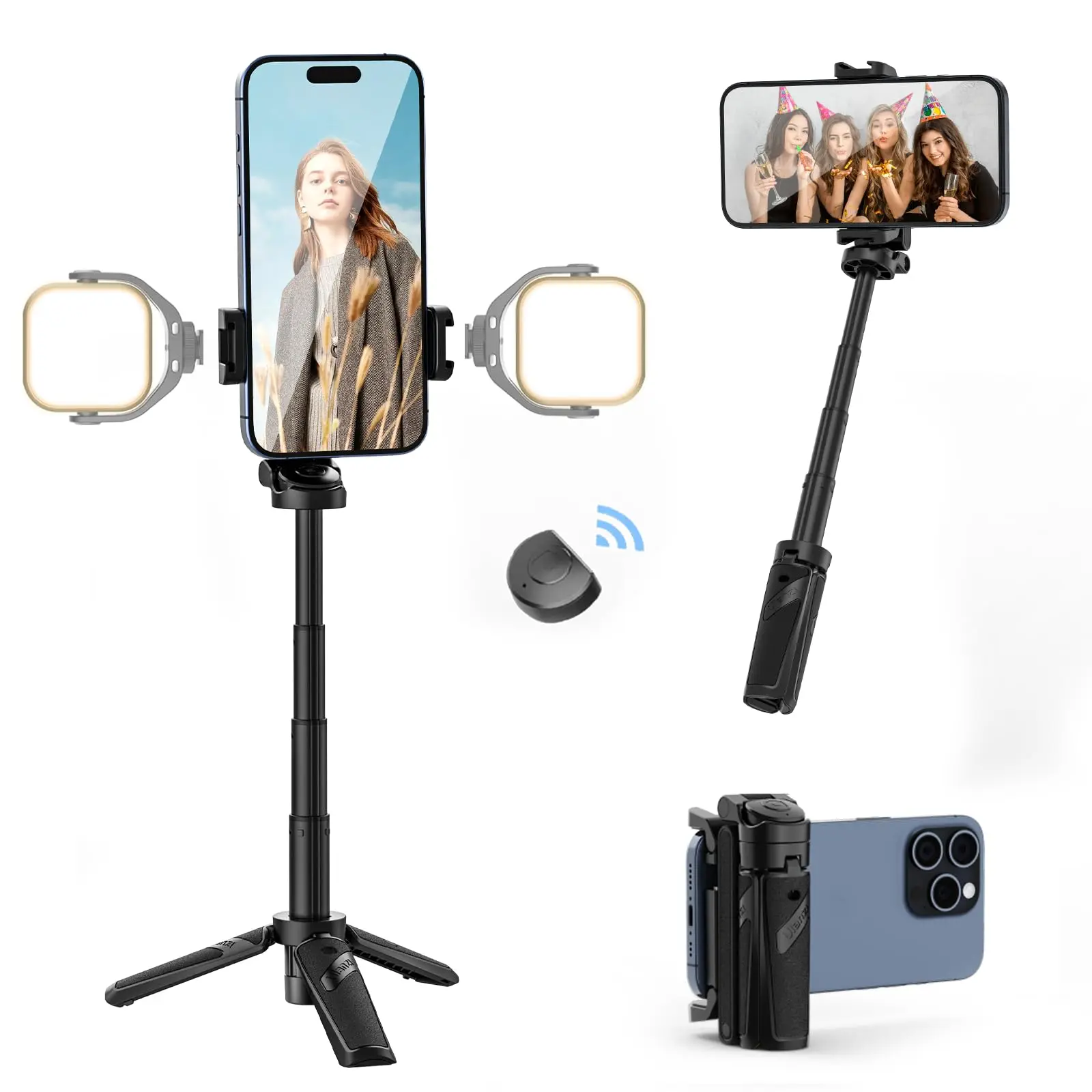 Folding Bluetooth Selfie Stick Built-in Tripod 360 Rotation Pocket-Size Smartphone Holder Video Stabilizer Live Shooting Bracket