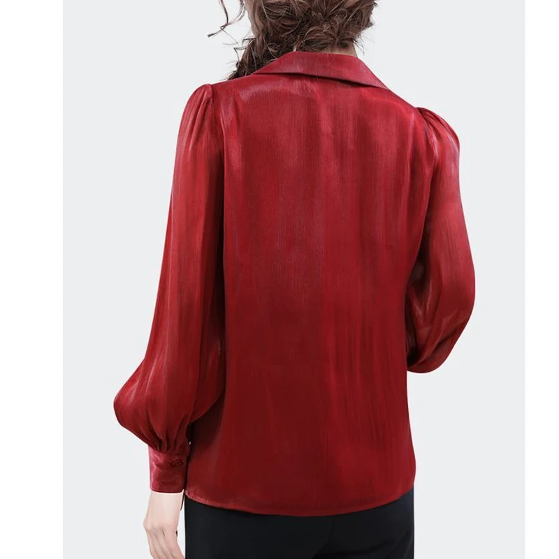 Women Clothing Elegant Chiffon Solid Blouse Spring Autumn New Long Sleeve Bow Patchwork All-match Shirt Tops Fashion Temperament