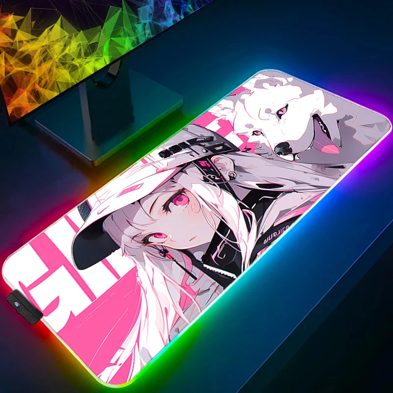 Muismat Professionele eSports Game Spelers Snelheid Rubber Game Bureau Mat RGB Kawaii Anime Meisje Muismat LED Zwarte Kat Toetsenbord Pad