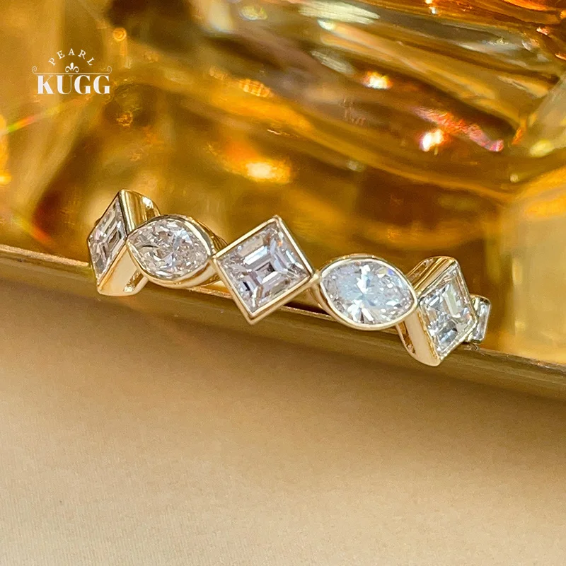 KUGG 100% 18K Yellow Gold Rings Fashion Design 0.93carat Real Natural Diamond Engagement Ring for Women High Wedding Jewelry