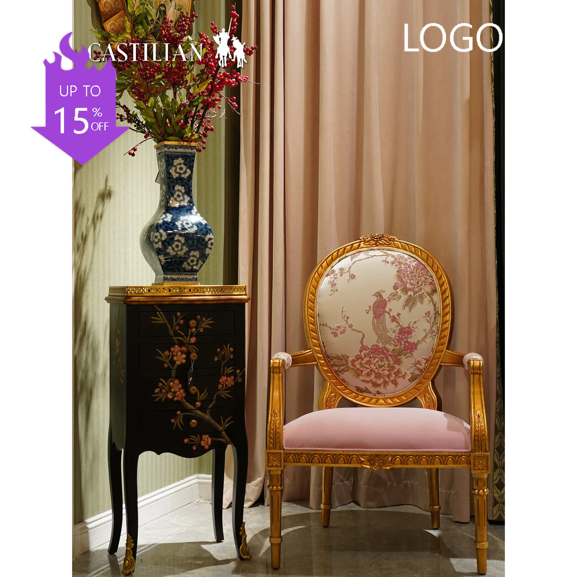 P41 European solid wood painted bedroom multi-layer storage chest cabinet American home living room storage display side cabinet