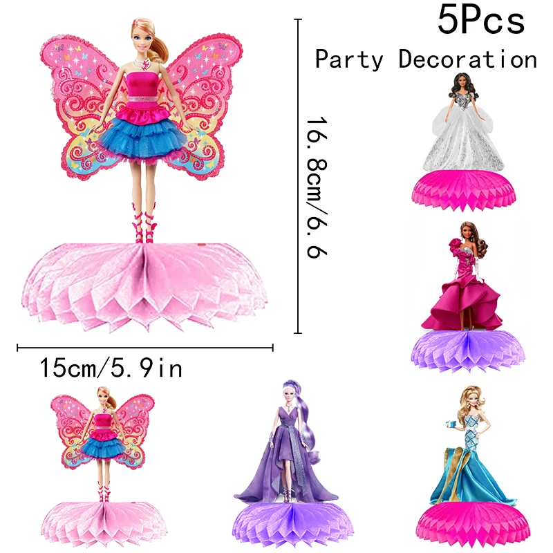 5pcs MINISO The Barbie Honeycomb Centerpieces 3D Double Side Honeycomb Table Toppers Birthday Party Table Decorations Supplies