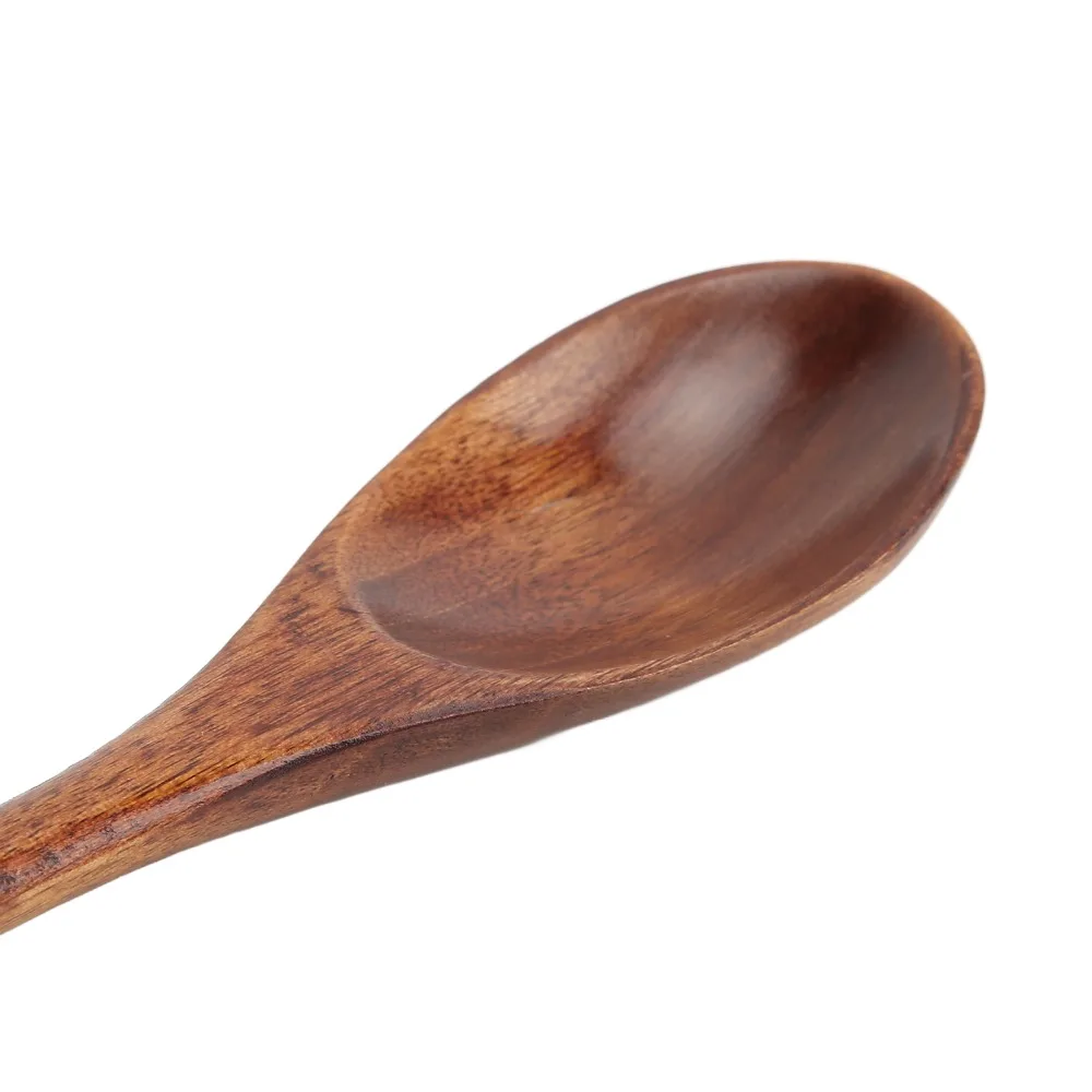 5pcs Cooking Spoons Wood Wooden Soup Spoons Lacquer Smooth Finish Wooden Spoon Set Semicircle Wood Mixing Spoon Travel Use