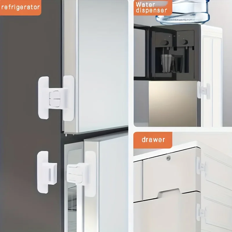 2PCS Door Safety Locks, Non Perforated Refrigerator Door Closer, Refrigerator Anti Opening Safety Lock, Water Dispenser Safety L