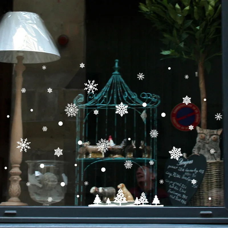 Snowflake Christmas Tree Electrostatic Sticker Window Glass Christmas Wall Stickers Home Decals Decoration New Year Wallpaper