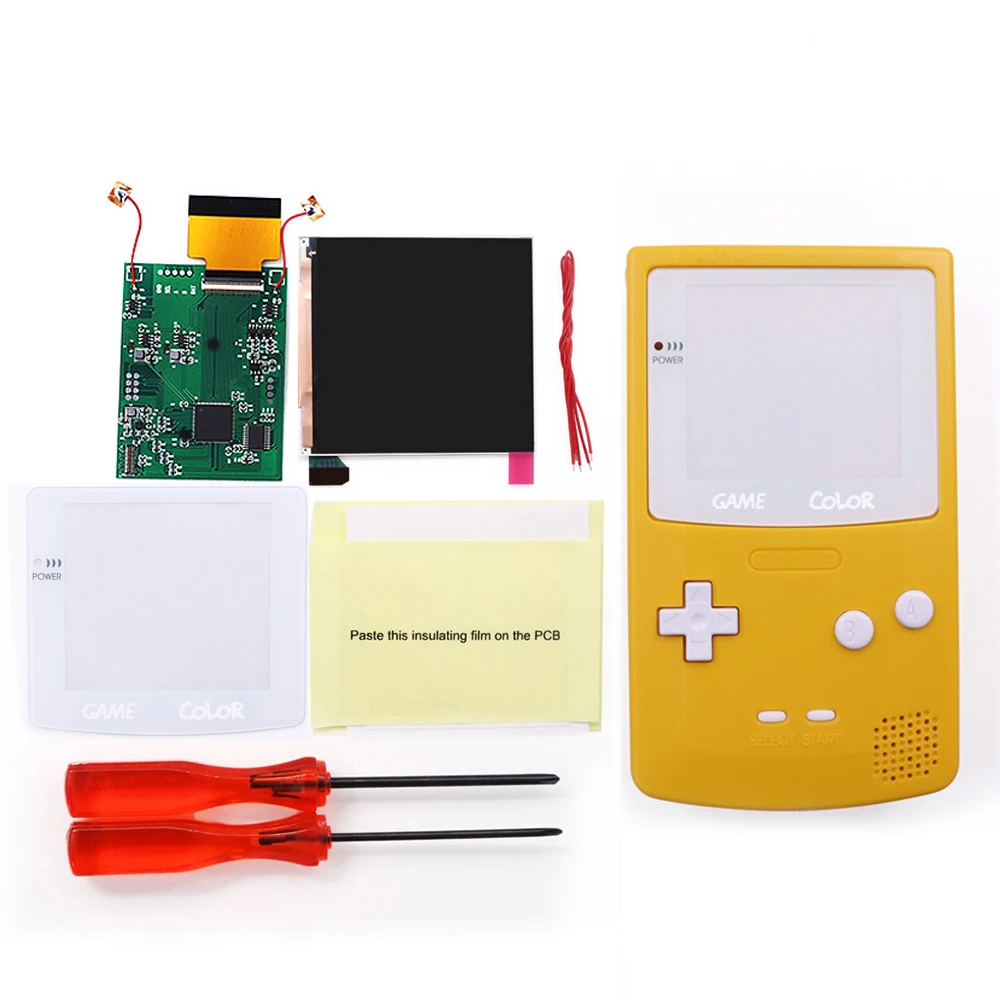 

Yellow pre-cut Housing shell White Button V4 Pro OSD RETRO PIXEL Color Backlight Touch IPS LCD Larger Kit For GameBoy Color GBC