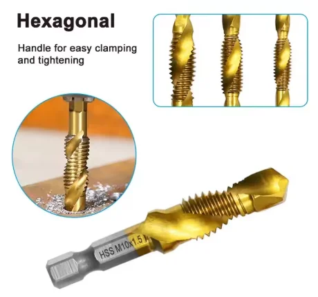 6pcs High-Speed Steel Titanium Plated Tap Drill And Tap Integrated Machine Tool Set Composite Open Chamfer for Precision Machini