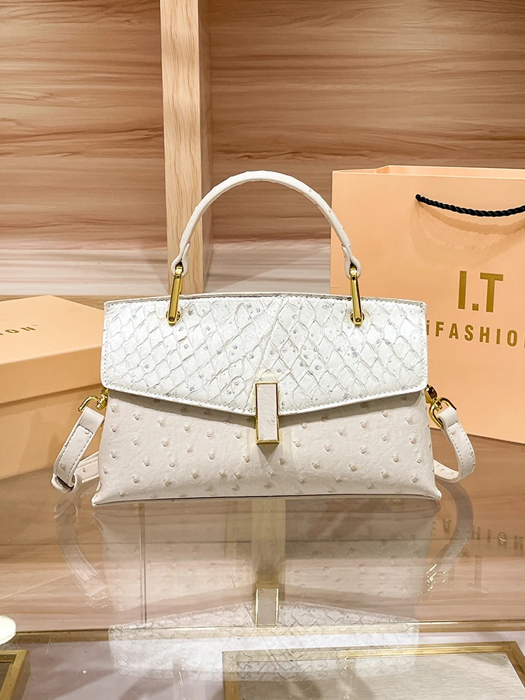 Genuine Leather Ostrich-print Women Handbags 2024 New Shell Bag European And American Fashion Luxury Shoulder Crossbody Bags