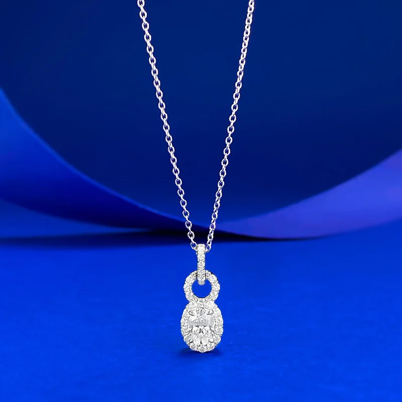 

Новый серебряный кулон S925, женский 5*7 мм, эллиптический белый бриллиант, ожерелье с замком, один карат, модные классические свадебные украшения