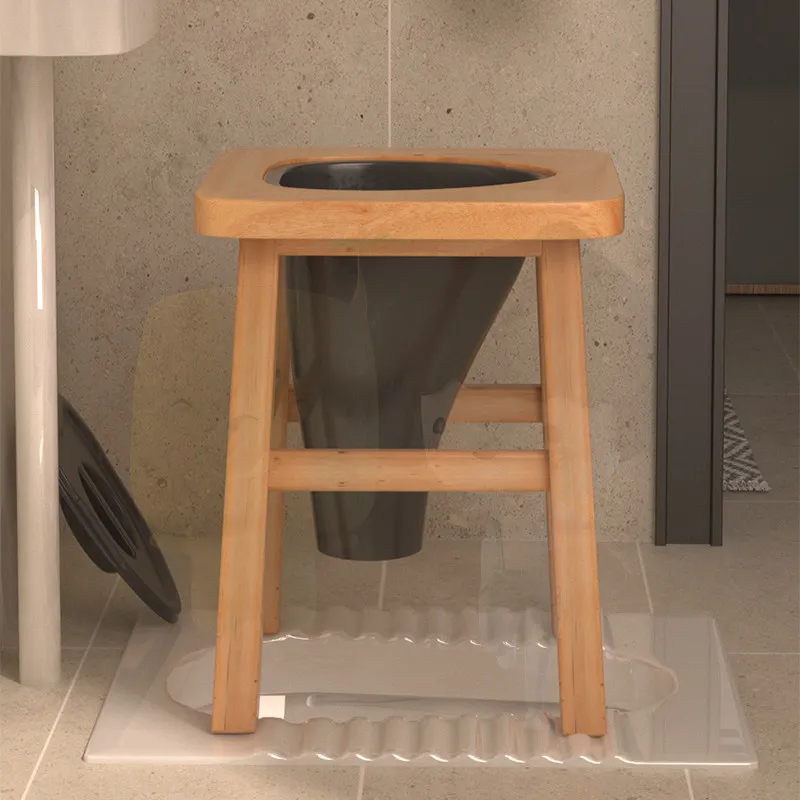 Solid Wood Commode Chair for Elderly Bedroom Toilet Seat with Non-Slip Design Mobile Toilet Safe Bathroom Aid for Bedside Use