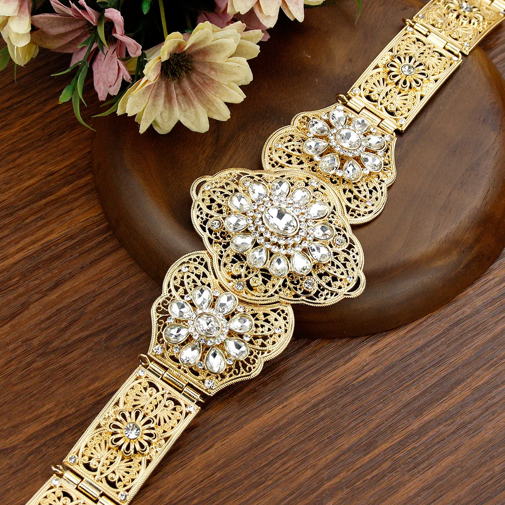 Neovisson Luxuriant Style Women Belt Algeria Morocco Bride Wedding Dress Waist Belt Chain 18K Gold Color Wedding Jewelry Gift