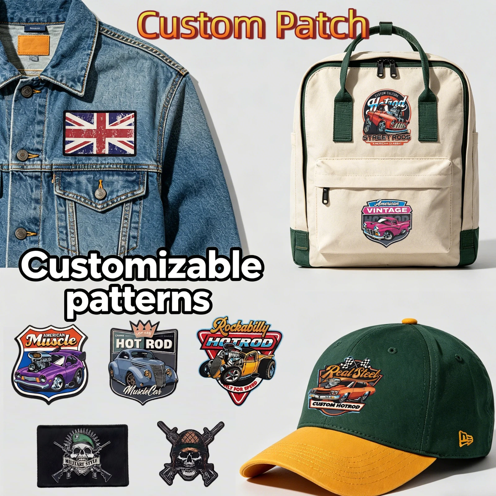 Custom Patches Personalized Design Logo Heat Transfer TPU PVC Metallic Silicone Badges Iron On Patch for Clothing Caps Bags