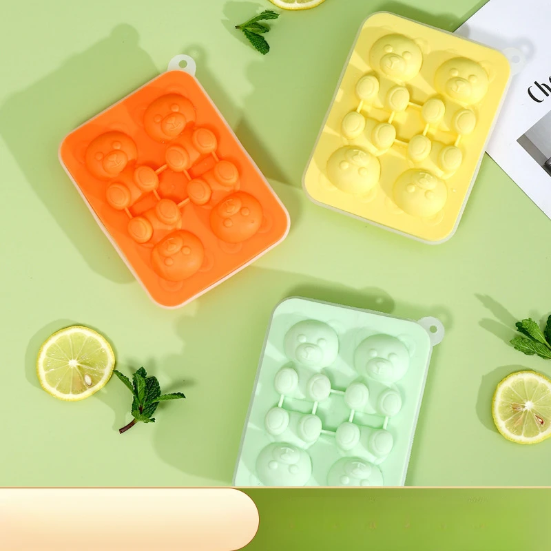الدب آيس كيوب مصبوب سيليكون علبة ثلج الإنترنت المشاهير آيس كيوب قالب الدب المجمدة القهوة الحليب الشاي قالب مكعبات الثلج مع غطاء