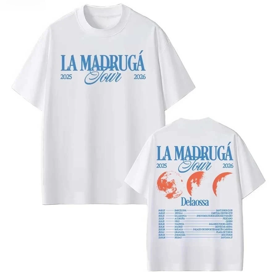 Camiseta Vintage Top Rapper Delaossa La Madruga Tour 2026 para Homens e Mulheres, Moda Hip Hop Streetwear, Tops de Música Pop, Camiseta de Algodão par