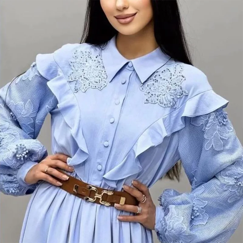 

New Temperament Waist-Controlled Slimming Dress 2025 New Patchwork Wooden Ear Solid Color Long Dress Female Summer