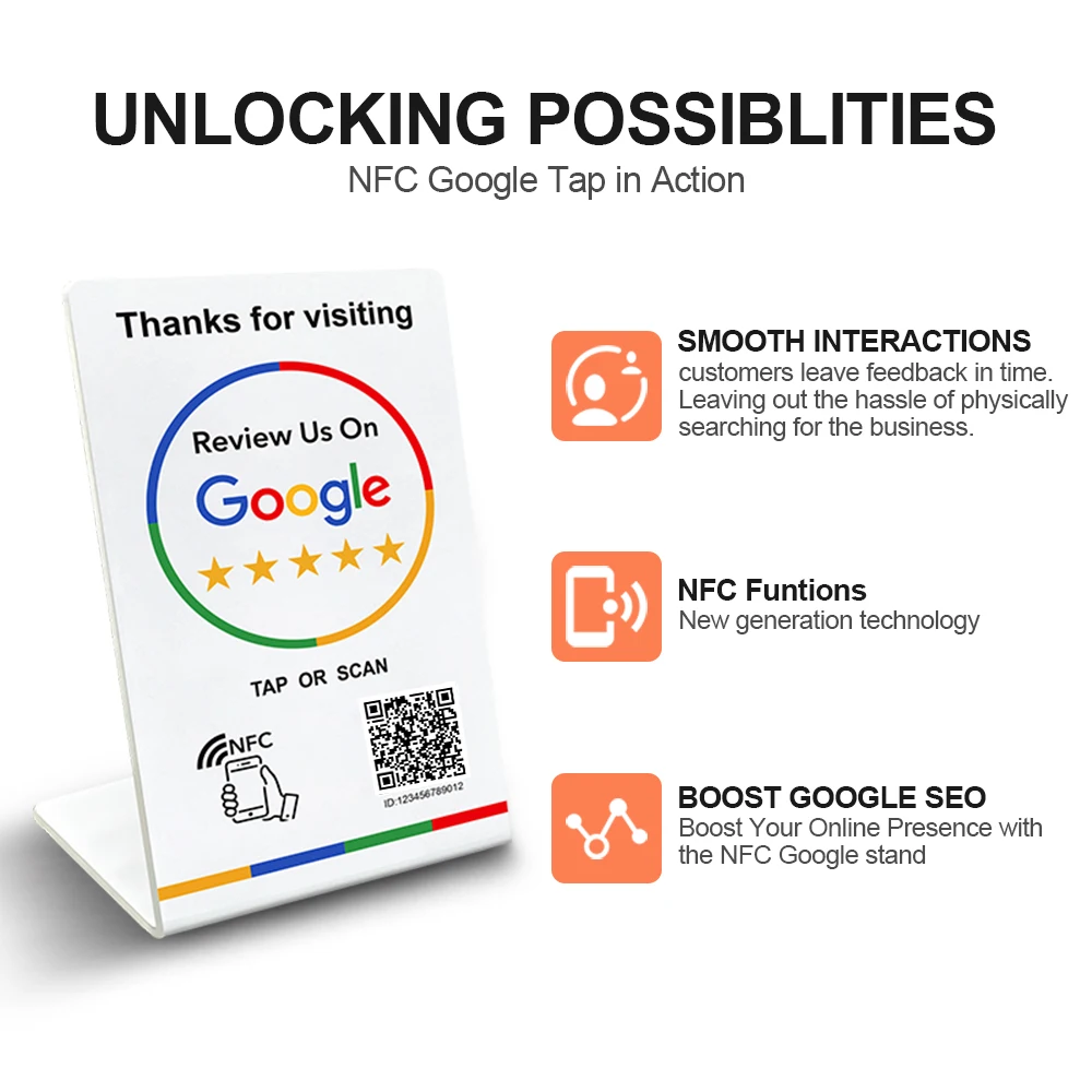 nfc google qr code stand 13.56Mhz Programmable review google nfc and qr Card NFC station table Compatible google review card - Image 4