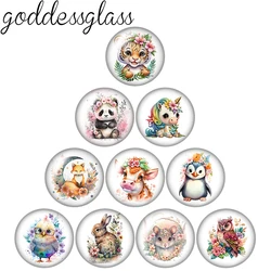 New Flowers Animals Horse Unicorn Pig Cow 10pcs 12mm/18mm/20mm/25mm Round photo glass cabochon demo flat back Making findings