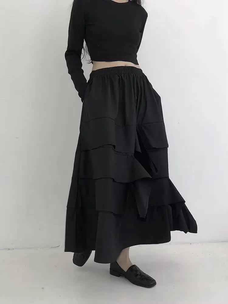 Women's Skirt Summer New Dark Personality Splicing Laminated Niche Design Casual Loose A-Word Large Size Skirt