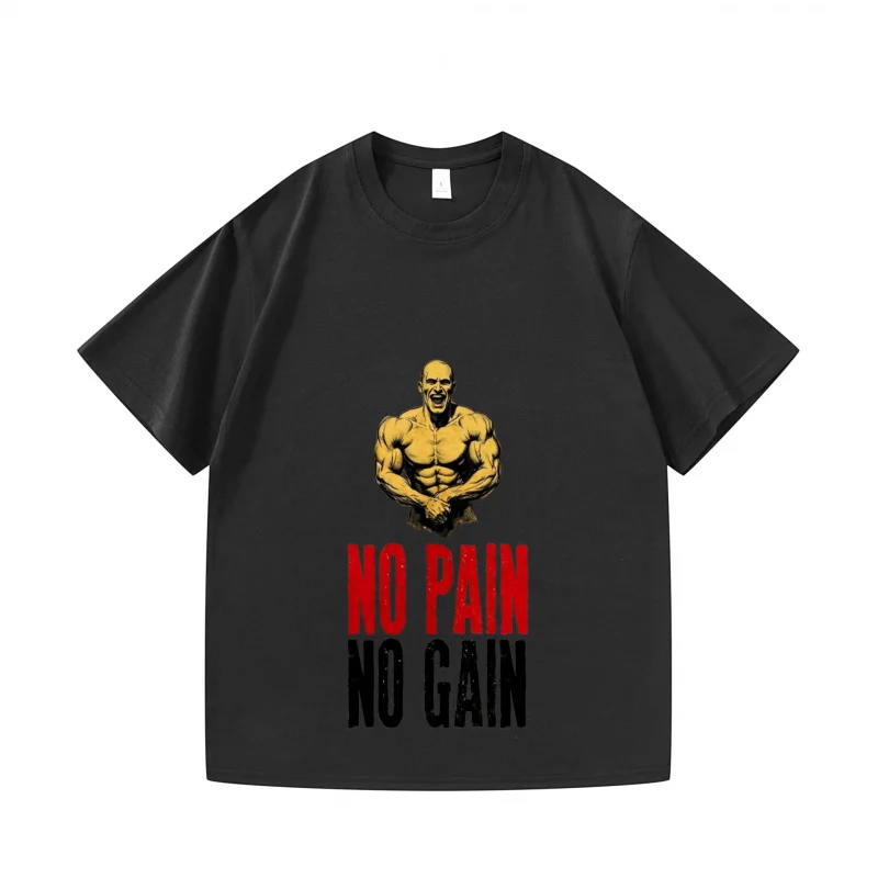 

Men's T-shirt Black No Pain No Gain Muscle Man Printed Gym Fitness Workout Casual Tee Shirts for Men Sports Clothing Top Quality