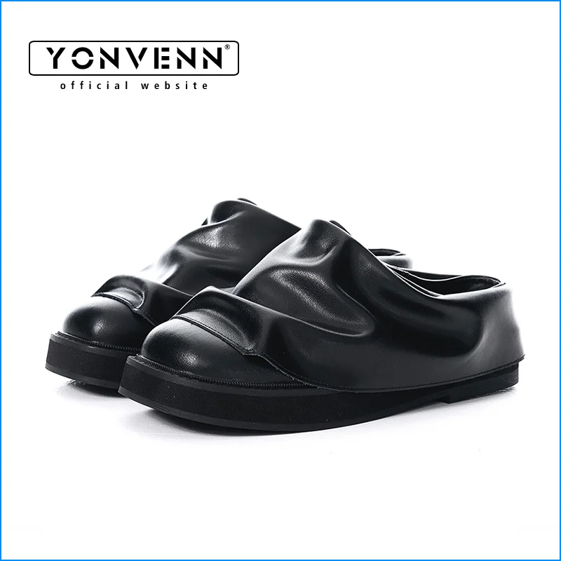 

Niche design pleated thick soled Muller leather shoes for men and women no heels trendy slippers