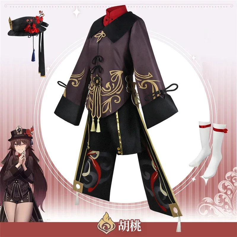 Costume de Cosplay Hutao Genshin Impact avec Perruque, Jeu d'Anime Hu Tao, Style Chinois, Halloween, Carnaval, Bagues, Chapeau