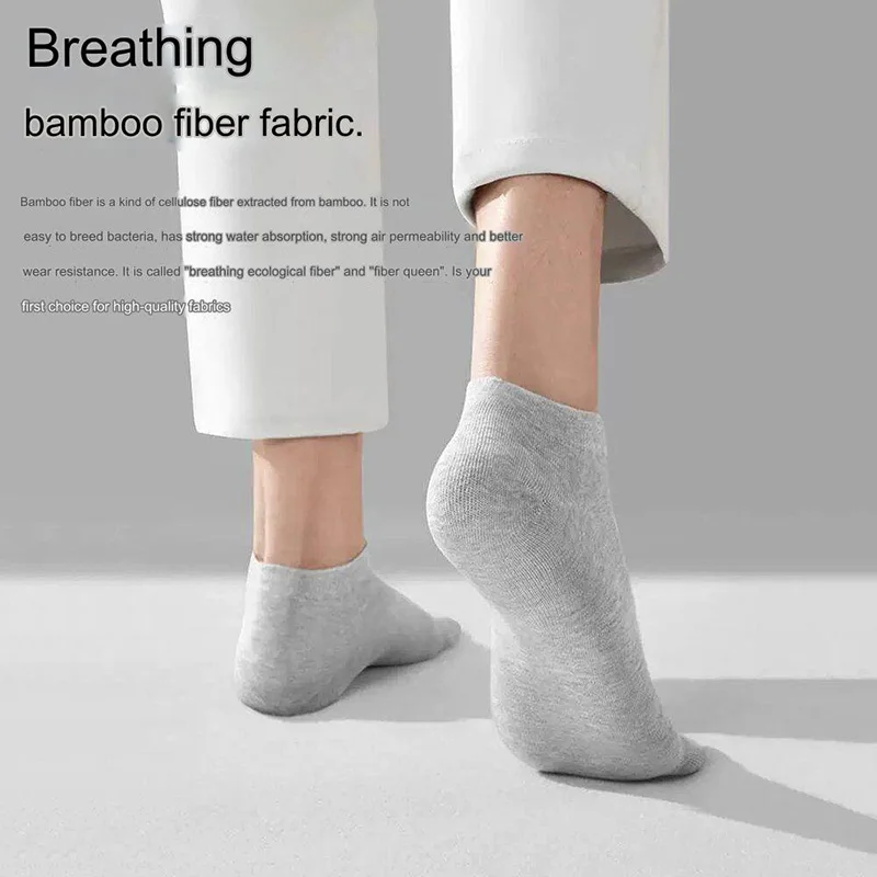 10 Pairs of Men\'s Bamboo Fiber Ankle Socks Summer Shallow Business Socks Deodorant Breathable Black Boat Socks for Men