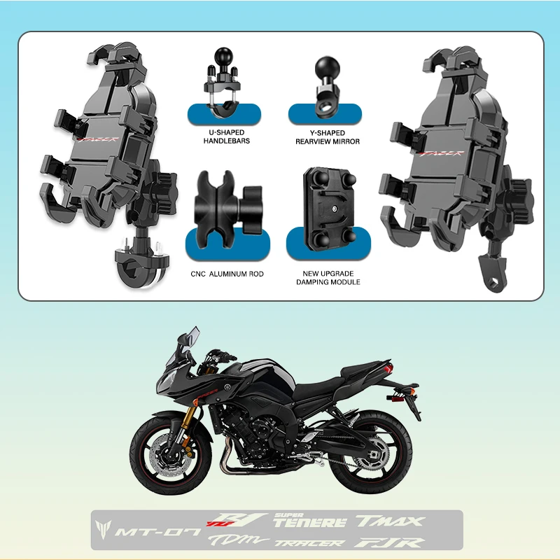 

For Yamaha FAZER FZ6 FZ6R FZ1 FZ8 FAZER FZ750 FZR1000 FZ Phone Mount Stand Motorcycle Holder 360° Rotatable ABS Adjustable