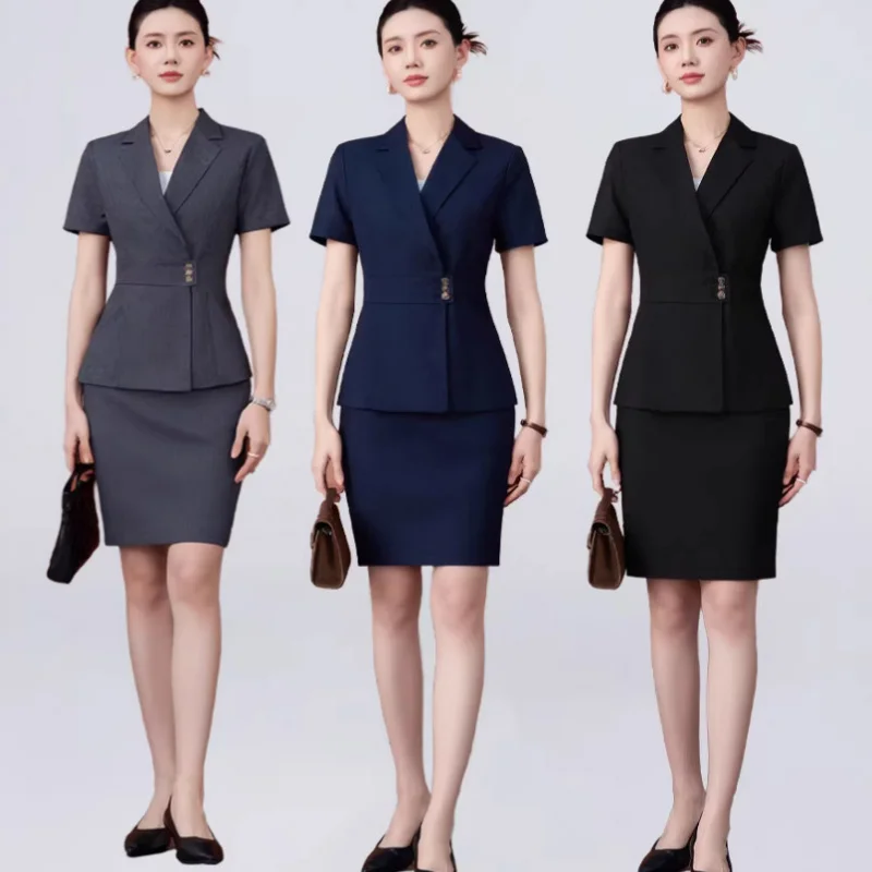 Elegant short-sleeved blazer for women, summer thin professional attire, goddess-style jewelry store workwear set