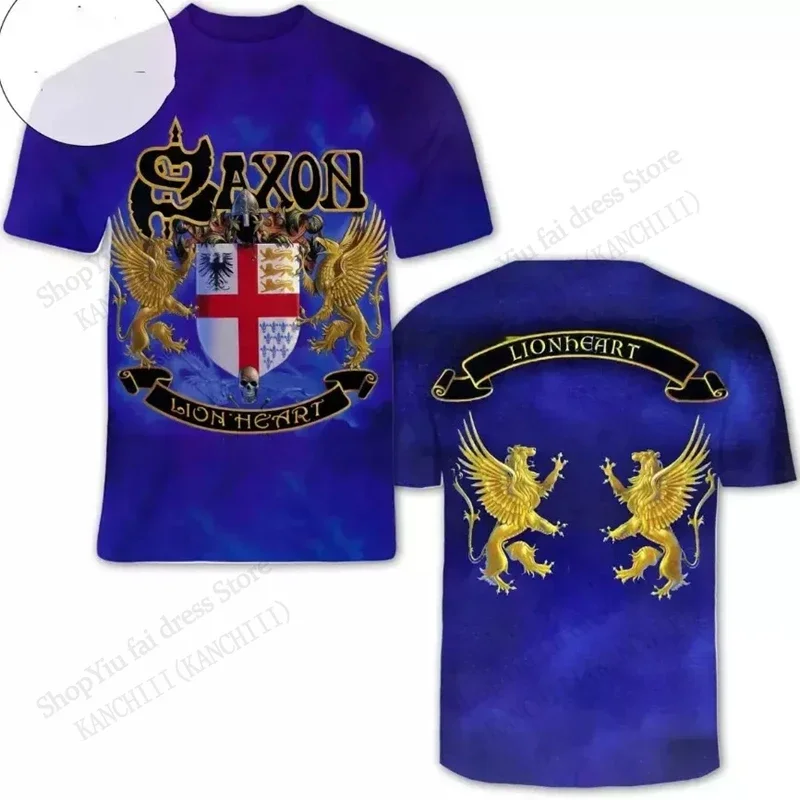 تي شيرت Rock Saxon Band ثلاثي الأبعاد مطبوع، قمصان رجالية بأكمام قصيرة، قمصان هيب هوب كبيرة الحجم، قمصان معدنية للرجال