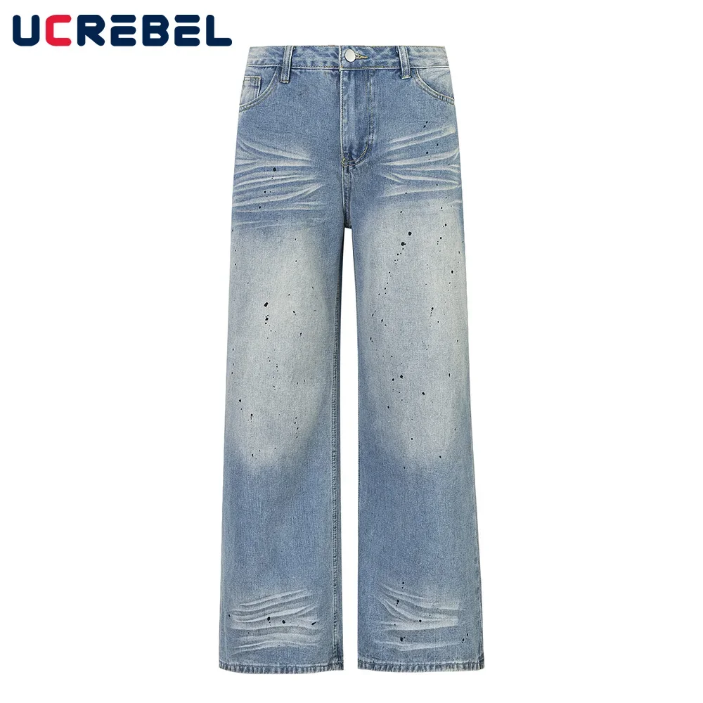 

Splash Ink Washed Distressed Jeans Мужские карманные уличные свободные прямые широкие джинсовые брюки Мужские брюки