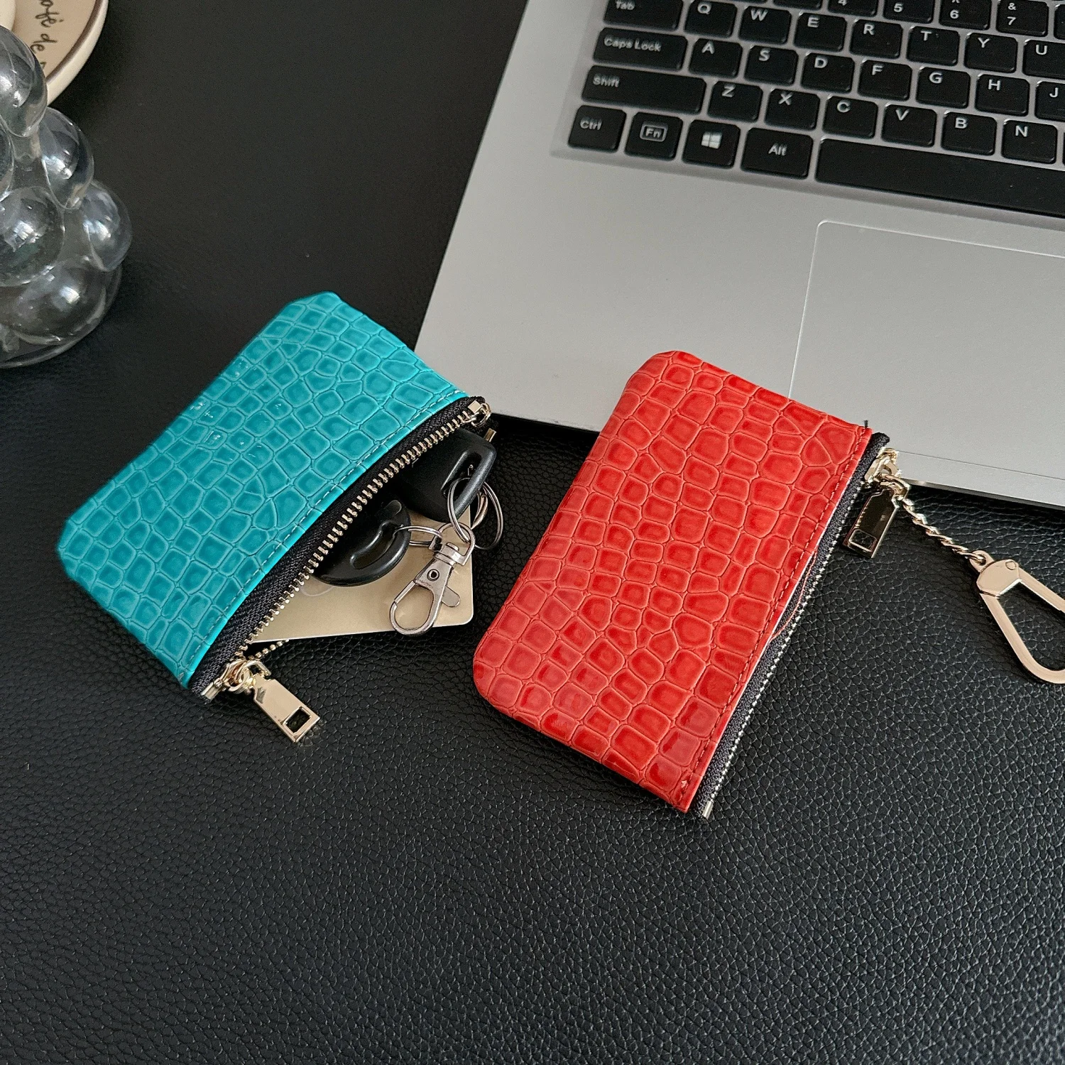 Mini Crocodile Zipper Coin Purse Portable Clutch Bag Versatile Keychain Bag With Keyring Mini Short Zipper Bag