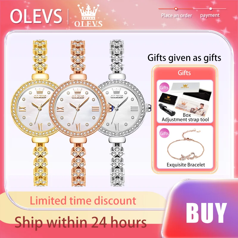 OLEVS Fashion Elegant Women\'s Watches Diamond Inlay Original Authentication Quartz Watch for Lady Versatile Gift Bracelet Watch