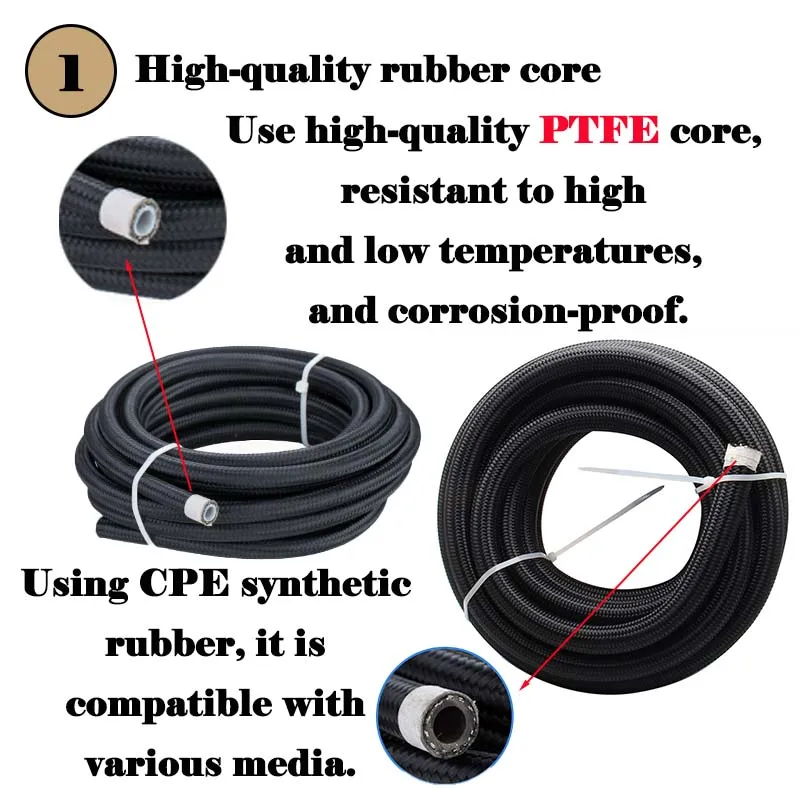 1M 3M 5M Cooler Hose Line Pipe Stainless Steel Braided Line Fuel Hose Nylon Stainless Steel Braided Inside CPE or PTFE