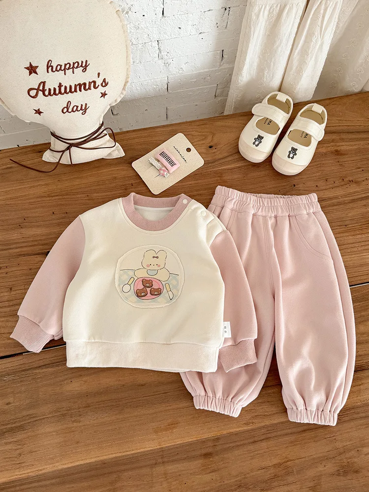 

Girls' Autumn Outfit2025New Children's Cartoon Sweatshirt and Sweatpants Outerwear Infant Two-Piece Set aClass
