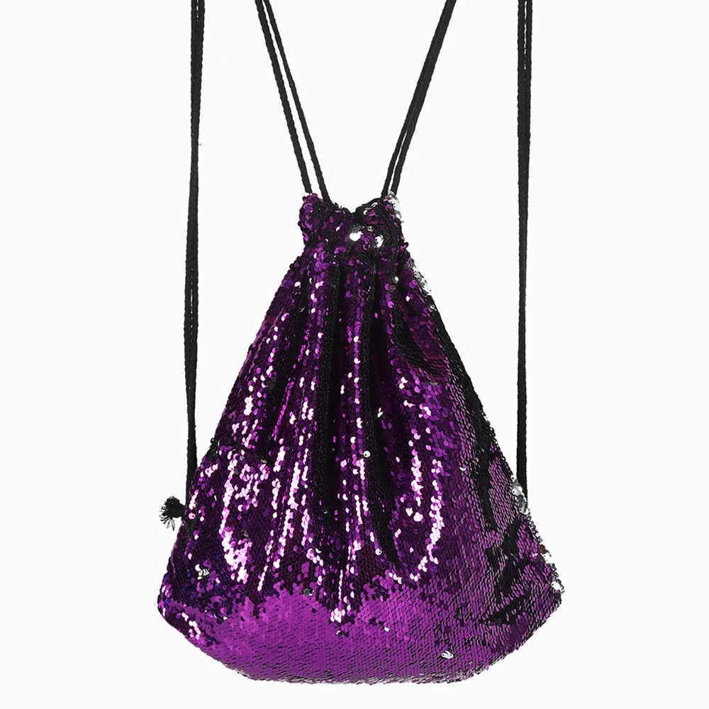 Moda donna zaino con coulisse borsa corde Glitter borse da festa da donna Cute Sequin String sport Gym Bag coulisse per ragazze