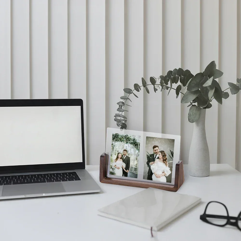 Wooden Picture Frames Custom Photo with Wood Base for Couple Desktop Display Engagement Wedding Anniversary Personalized Gifts