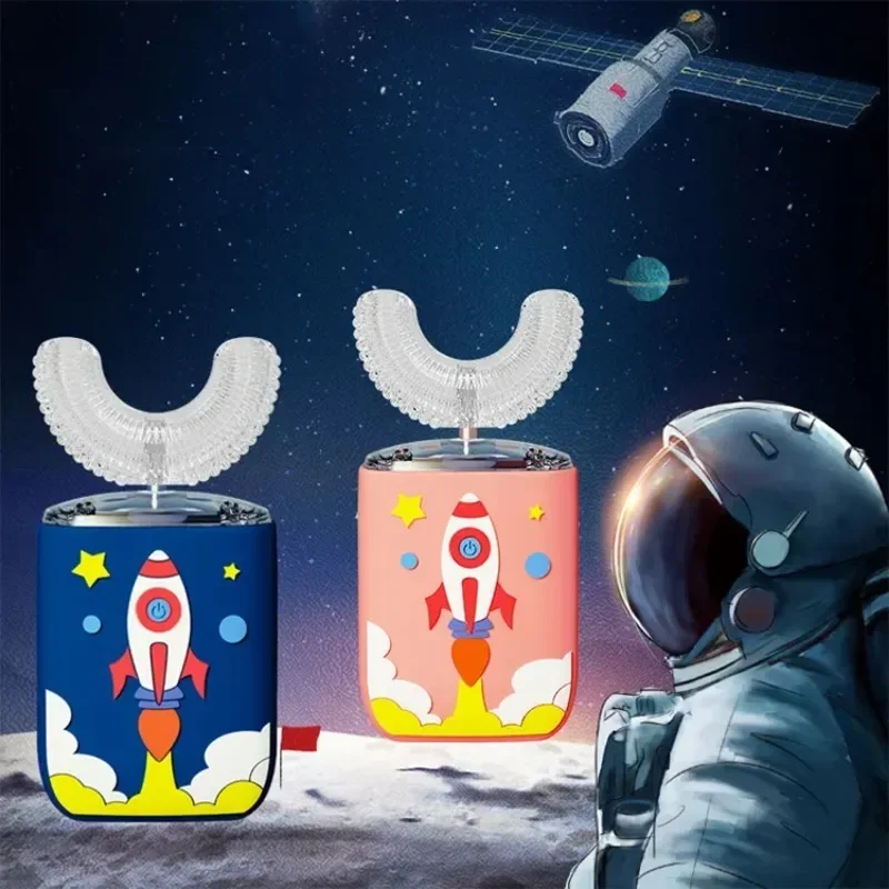 U-Vormige Kinderelektrische Tandenborstel, Astronaut Desinfectie En Drogen, Usb Opladen, Intelligent Voor Leeftijden 2-12.