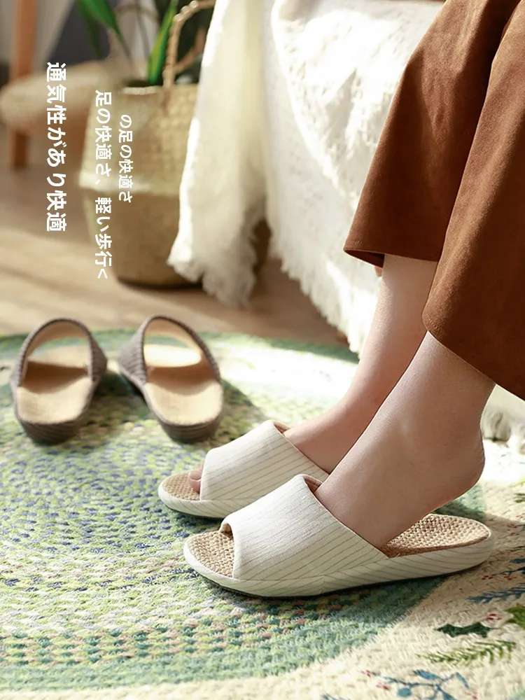

Japanese Style Linen Slippers Couples Home Floor Wood Thick Bottom Women Summer Absorb Sweat Anti-Odor Men No Smell Feet