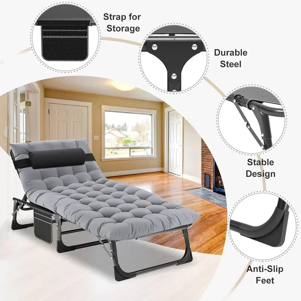 Chaise Lounge Chair,5 Positions Padded Outdoor Tanning Chair,Heavy Duty Portable Lounge Chair or Outdoor Suthing Patio Pool Lawn
