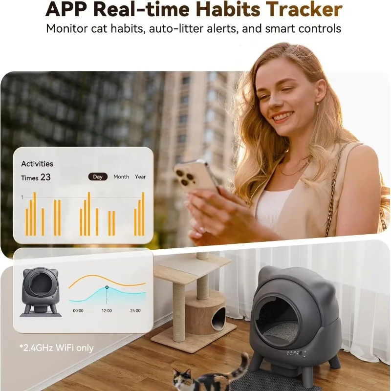 Self Cleaning Cat Litter Box With Real Time APP Monitor Anti Splash Feature and Easy Clean Tray for Multiple Cats