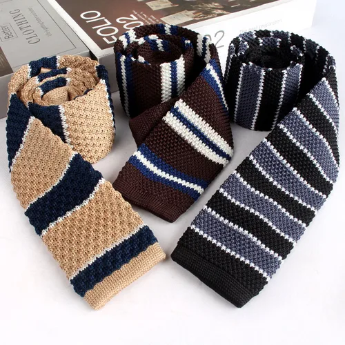 Imagen 2 del producto Corbata de punto plana de corte estrecho informal británica a la moda y moderna, corbata de lana universal para hombres y mujeres de 6cm