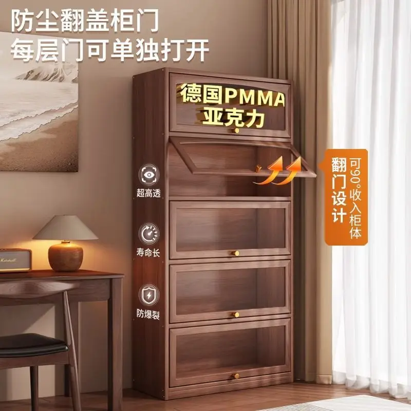 Solid wood bookcase bookshelf storage with door for home multi-storey living room leaf particle glass door placement