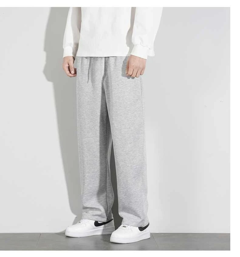 

Men's Grey Sweatpants Loose Fit Casual Straight Leg Pants Pure Cotton Long Trousers for Fall Wide Leg Sports Pants