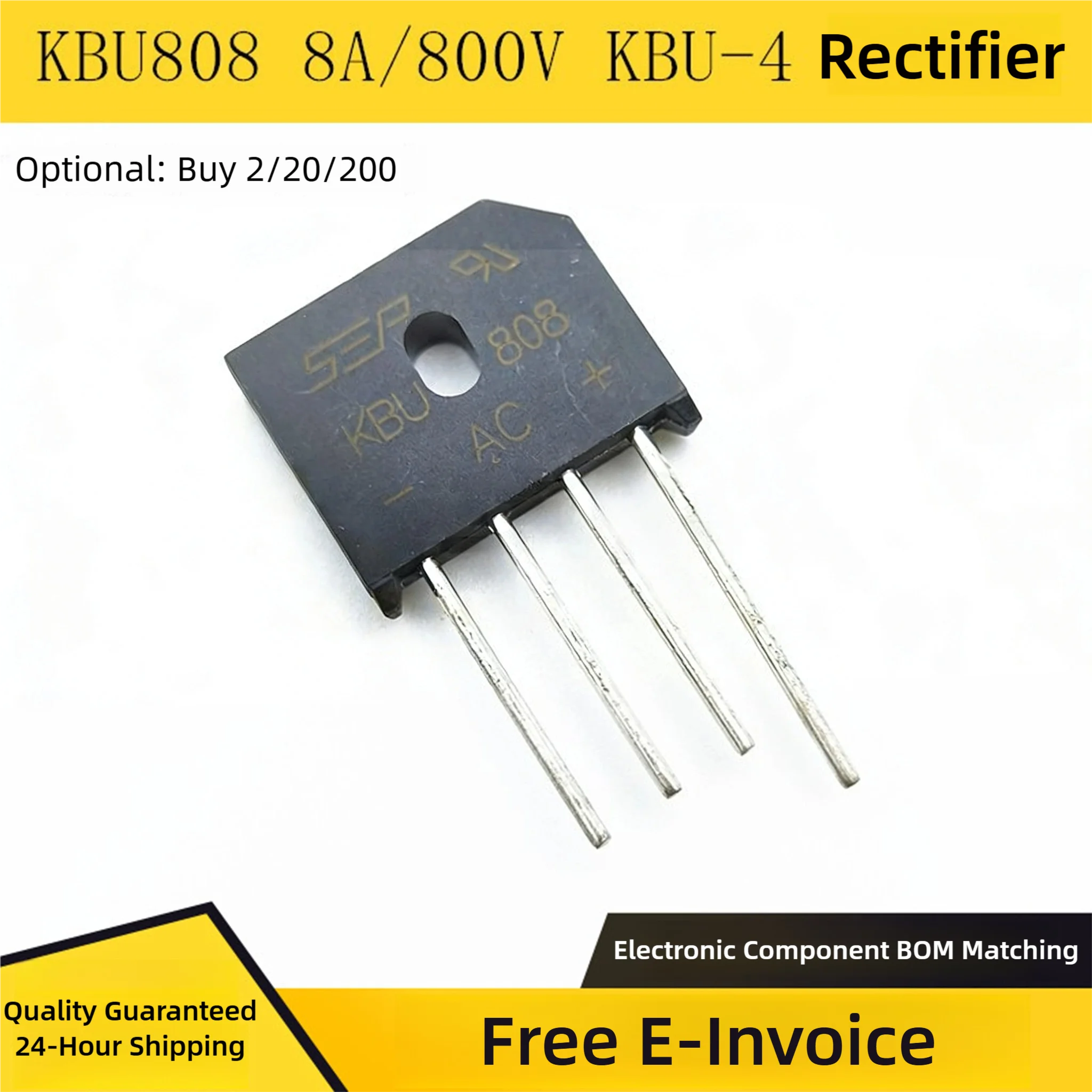 Rectifier Bridge KBU808 8A/800V KBU-4 Rectifier Single-Phase Rectifier Bridge Flat Bridge Quality Guaranteed
