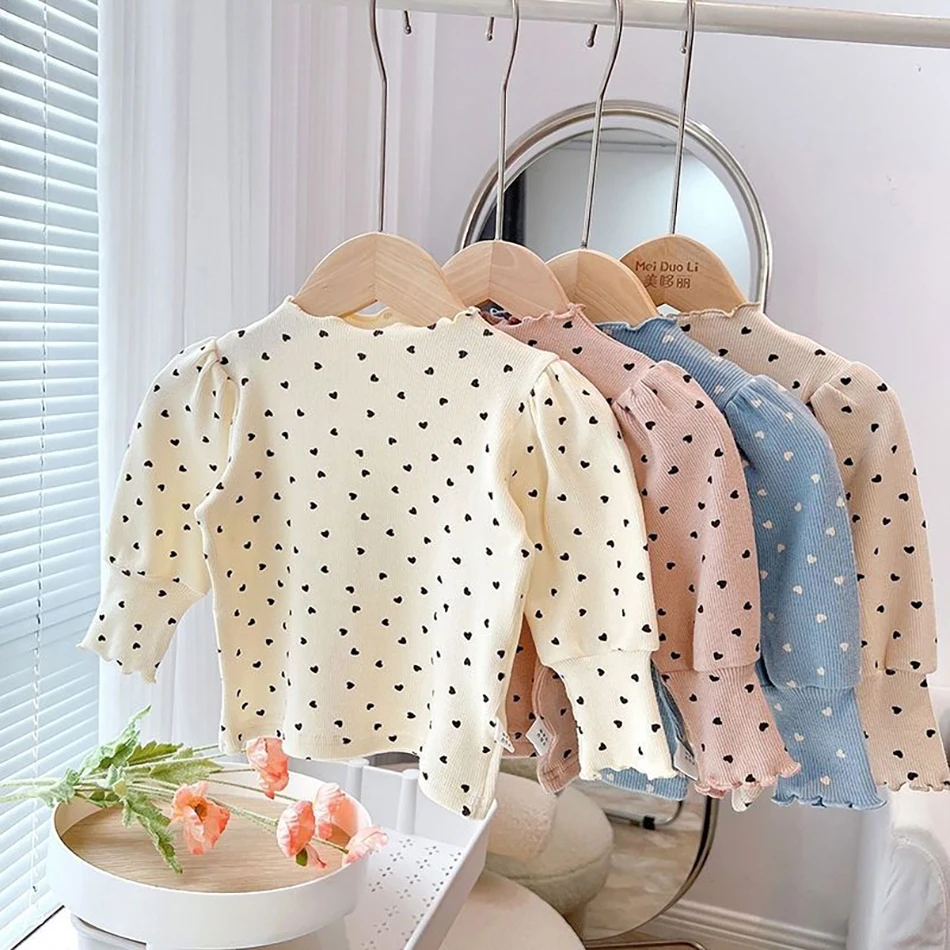 

Children Clothing Girls Long Sleeve T-Shirt Soft Fabric Half-High Collar and Puff Sleeves Perfect for Play and School T-Shirts