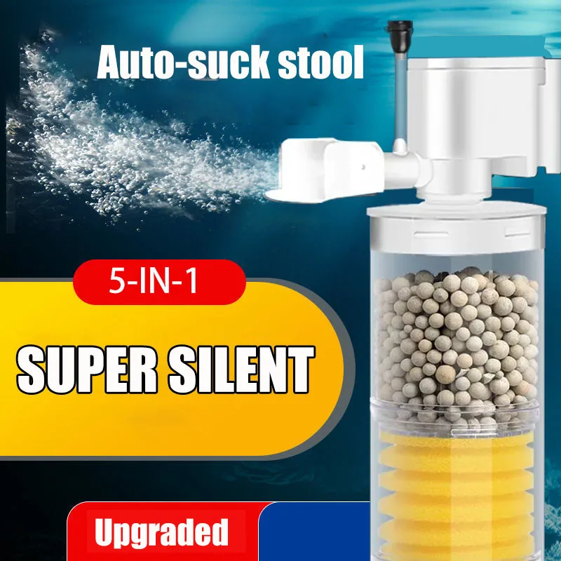 220V 5-in-1 Silent Filter for Aquarium Turtle Fish Tank Submersible Water Pump Sponge Filter Skimmer Make Waves Accessories